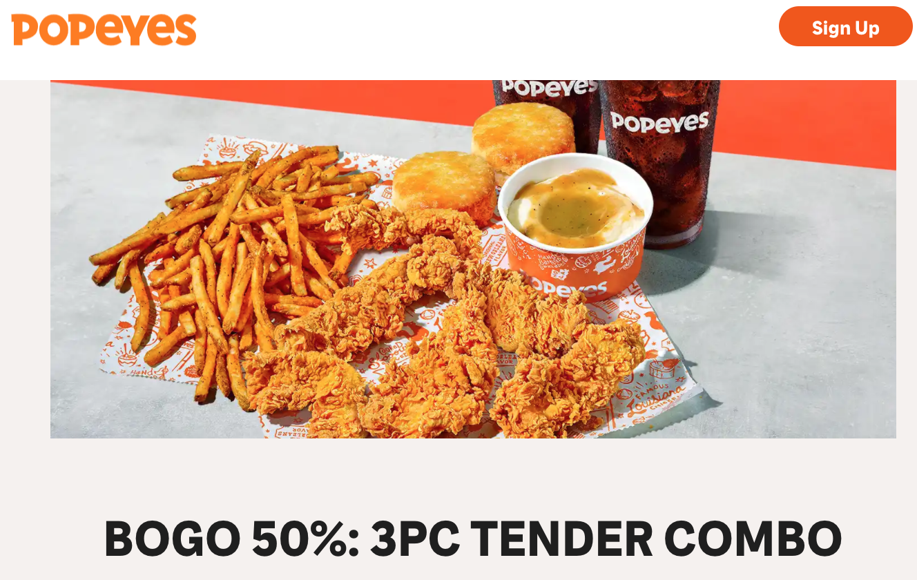 Popeyes Canada Digital Coupons BOGO 50 3PC Tender Combo + Free Pie