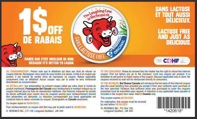 Canadian Coupons Save 1 On The Laughing Cow Lactose Free Canadian 