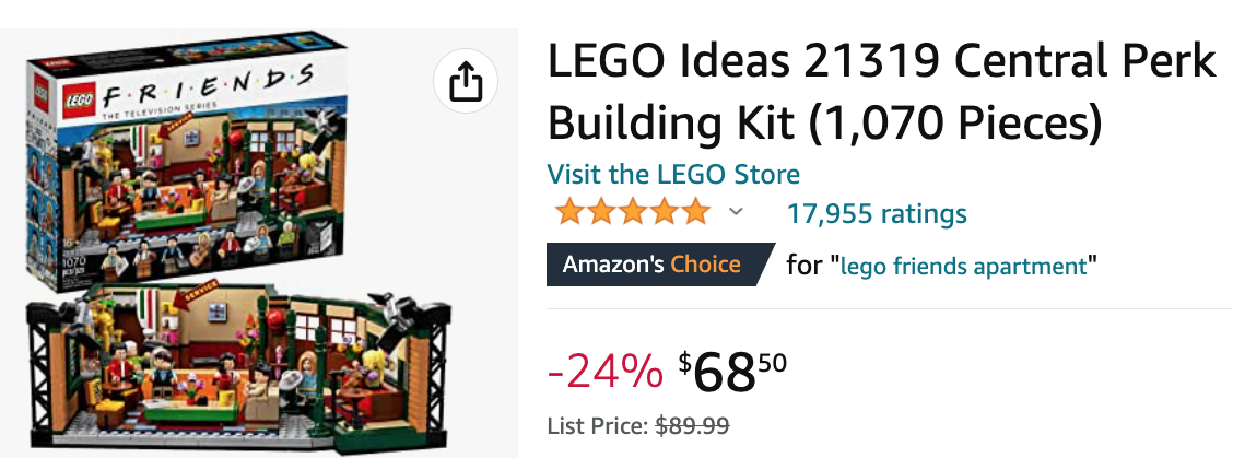 LEGO 21319 Central Perk Building Kit Friends (1,070 Pieces)