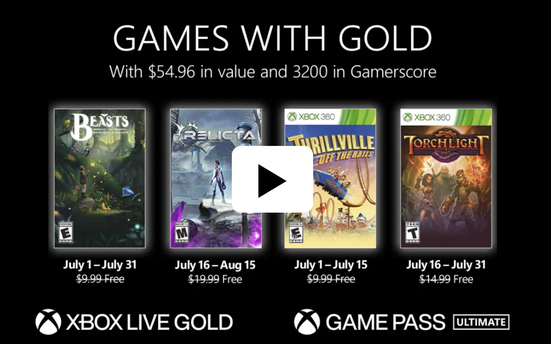 Microsoft Canada Xbox Live July 2022 FREE Games with Gold