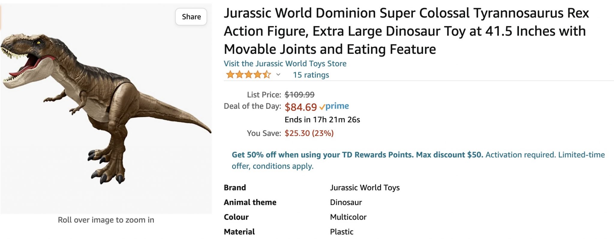 Amazon.ca Jurassic World Dinosaurs Mega Size Dinosaurs on Sale
