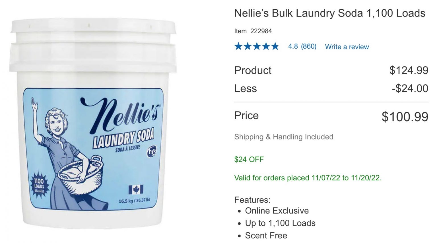 Costco Canada & Costco.ca Nellie’s Bulk Laundry Soda 1,100 Loads 101