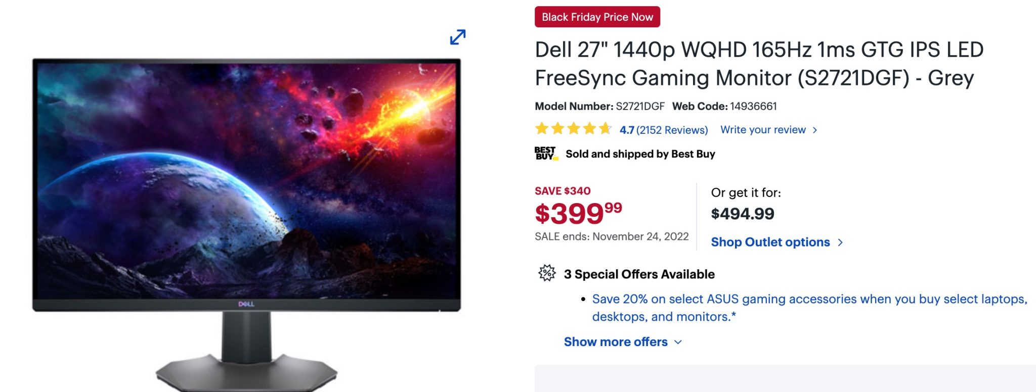 Dell 27 Gaming Monitor at Best Buy Canada or Dell.ca 399.99 *HOT * Canadian Freebies