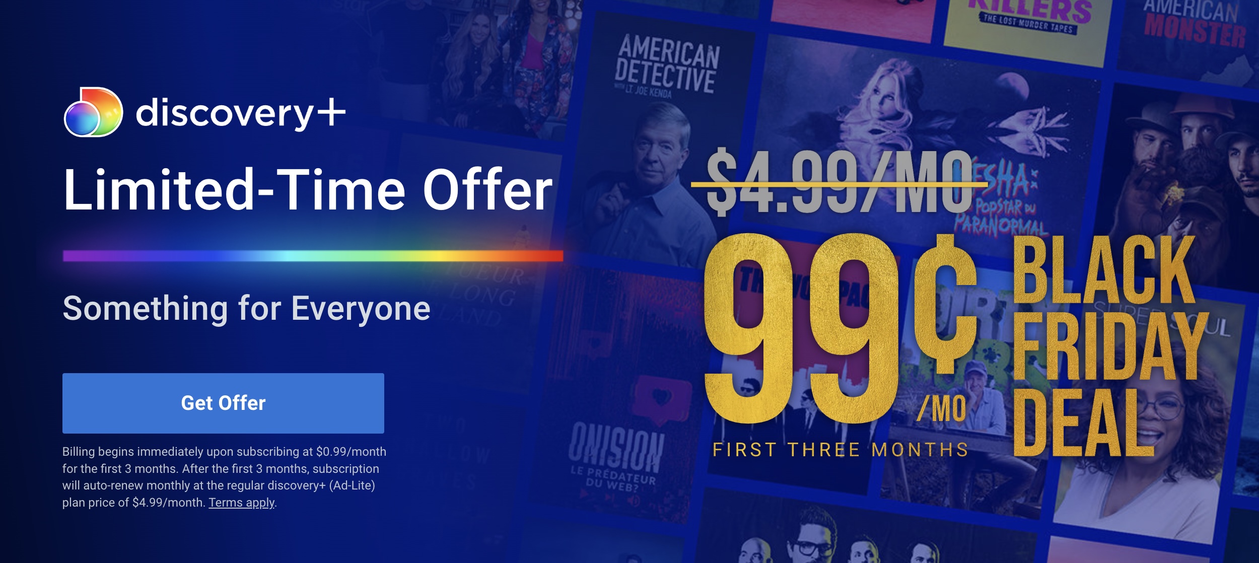 Discovery+ Canada Black Friday Deal Offer 2022 99 Cents for 3 Months
