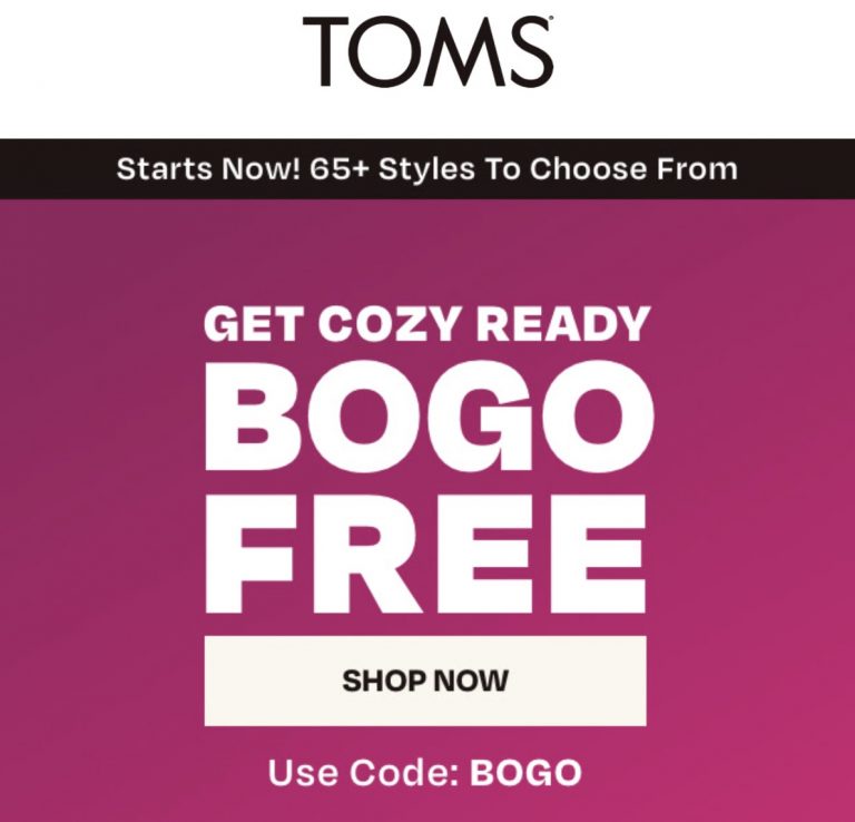 TOMS Canada Buy One, Get One FREE with Coupon Promo Code Canadian