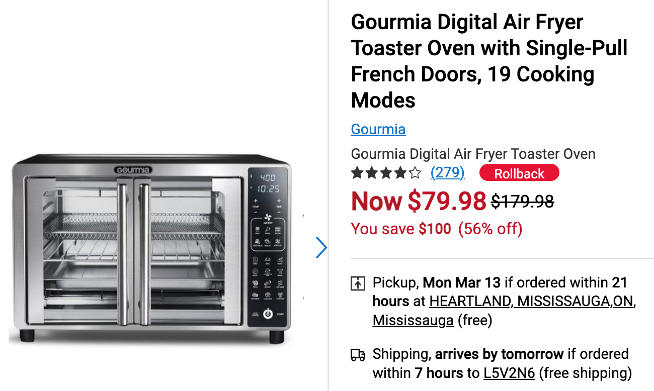 Gourmia Digital Air Fryer / Toaster Oven w/ French Doors