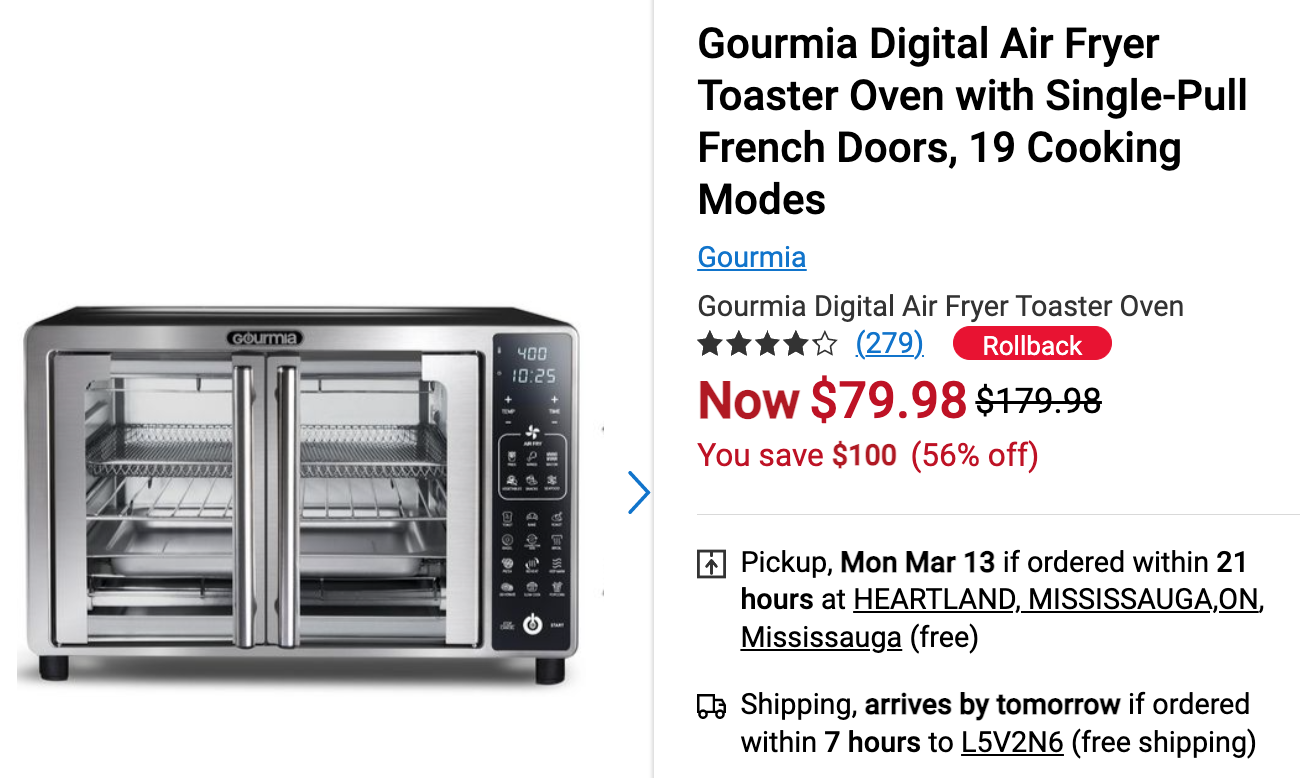 Gourmia Digital Air Fryer Toaster Oven with Single-Pull French