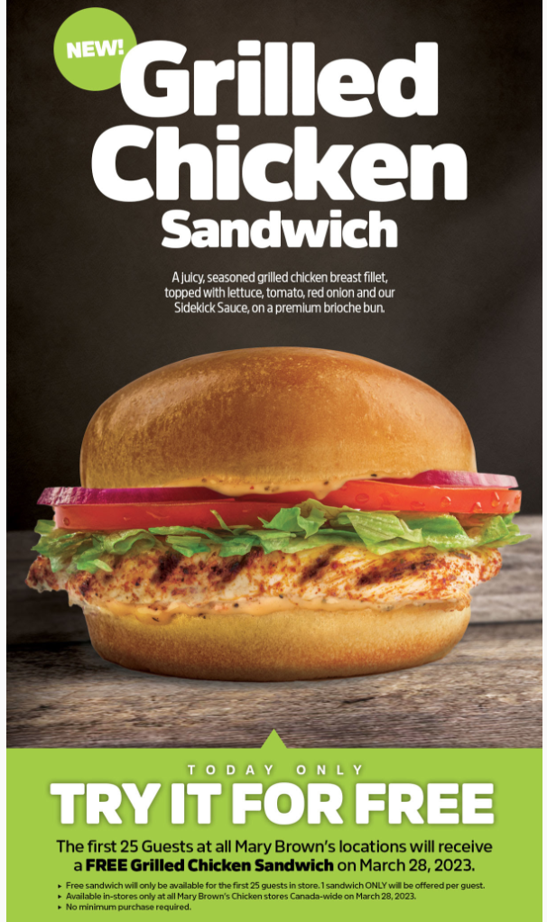 Mary Brown's Chicken Canada: TODAY, Try NEW Grilled Chicken Sandwich ...