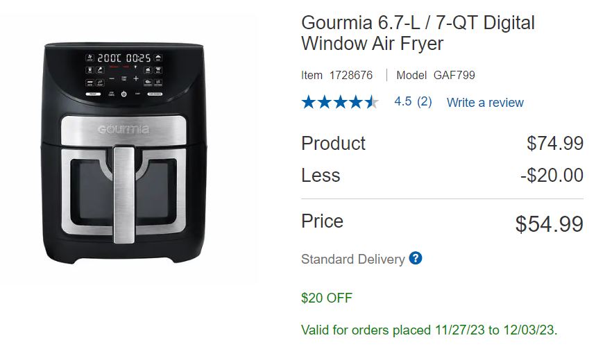 DO NOT BUY - Gourmia 7 Quart Digital Air Fryer - Costco 