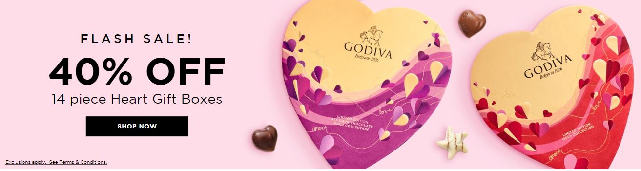 Godiva Canada Valentines Day Offers 40 Off 14 Piece Heart T Boxes Canadian Freebies 2871