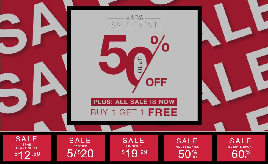 La Senza Canada: B1G1 50% Off Bras & Clearance Sale Up To 50% Off
