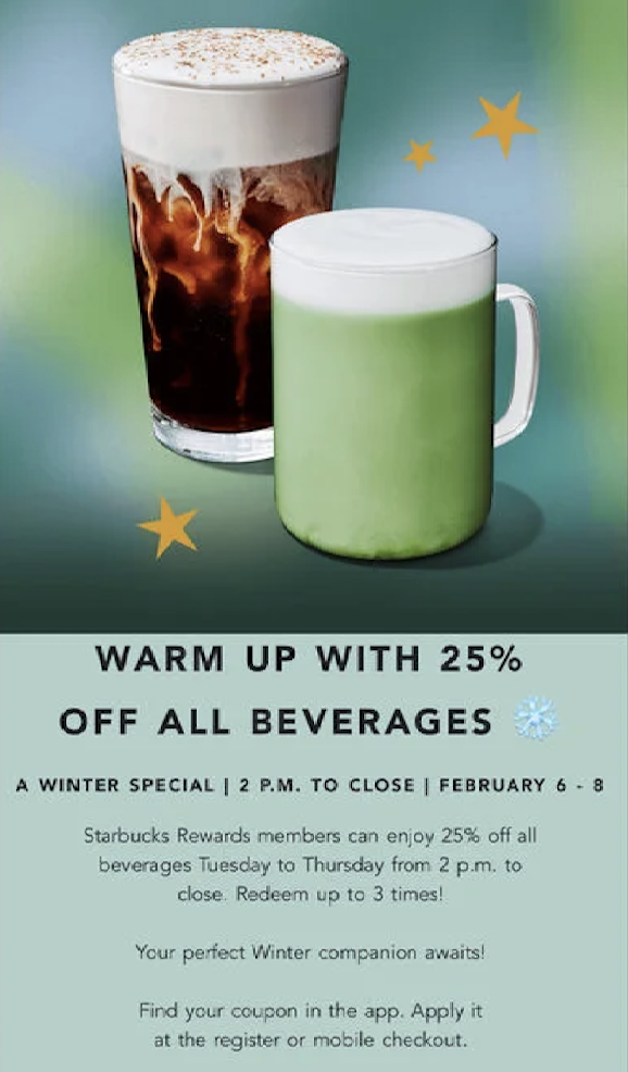 Starbucks Canada Offers: Rewards Members Save 25% off All Drinks *Today ...