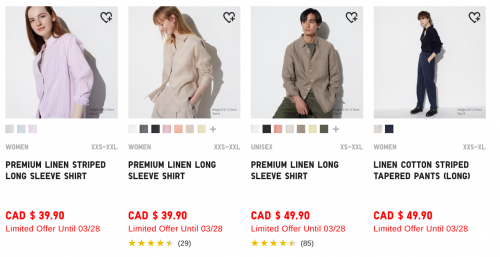 Uniqlo Canada: Spring Linen Styles from $39.90