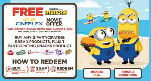 Bimbo Canada Despicable Me – Minions Movie Offer: Free Movie When You Purchase 3 Participating Products