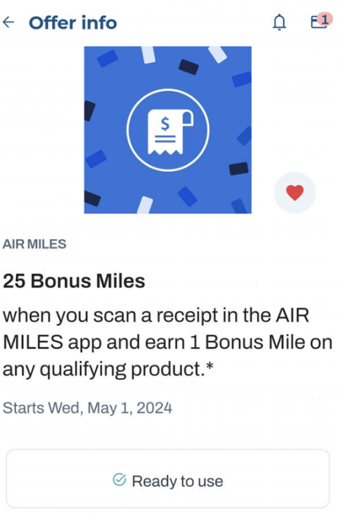 Air Miles Canada Receipt Offer: Get 25 Bonus Miles When You Scan A Receipt and Earn 1 Bonus Mile