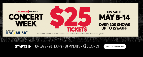 Live Nation Shows Concert Week is Back $25 Tickets up to 75% Off