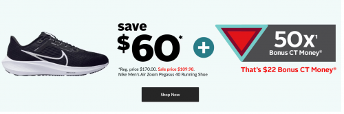Sport Chek Canada Max Stack Event: Save $60 on Nike Air Zoom Pegasus 40 + 50x CT Money