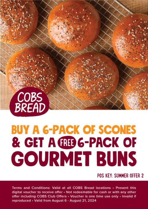 Cobs Bakery Canada Summer Deals: Buy a 6-Pack of Scones & Get a FREE 6-Pack of Gourmet Buns