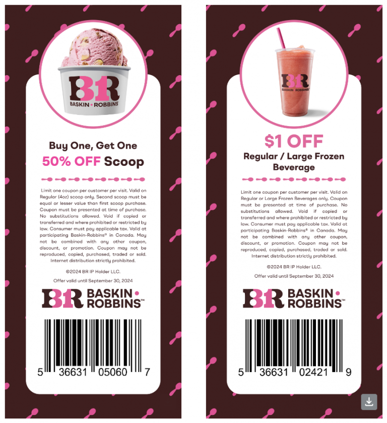 Baskin Robbins Canada New Coupons: BOGO 50% Off Scoops + $1 off Frozen ...