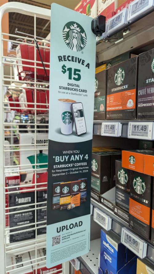 Starbucks At Home Canada: Get a $15 Gift Card When You Buy 4 Coffees for Nespresso Original Machines