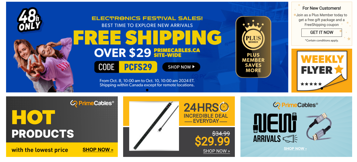 Prime Cables, Shopper+ And 123Ink Canada Free Shipping Over 29 with