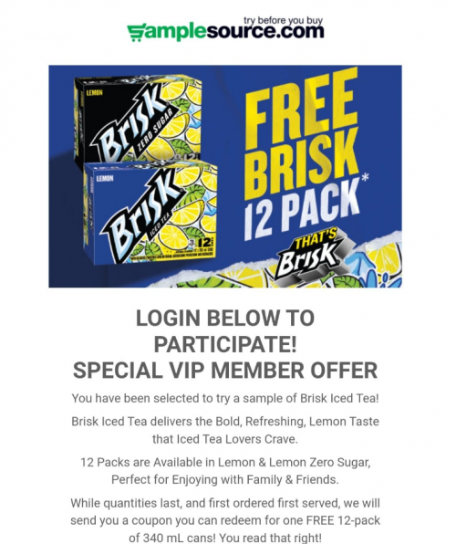 SampleSource Canada: Get A Free Coupon For a 12 Pack of Brisk