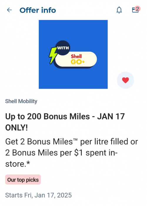 Air Miles Canada Offers: Earn up to 200 Bonus Miles with Shell GO+ January 7th Only