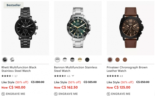 Fossil + Outlet Canada: Sale up to 30% off + Outlet up to 50% off