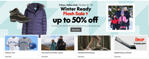Sport Chek Canada Winter Ready Online Flash Sale: Save up to 50% Off Select Brands & Styles