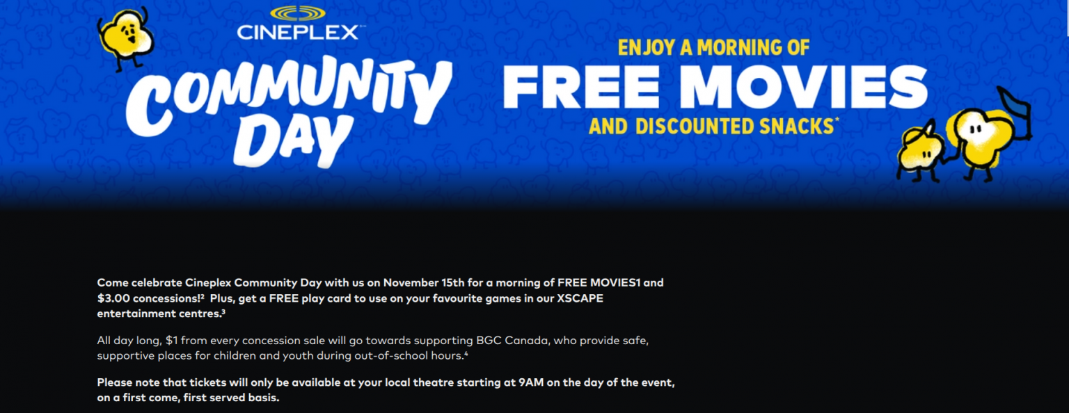 Cineplex Community Day: Free Movies and $3 Concessions November the ...