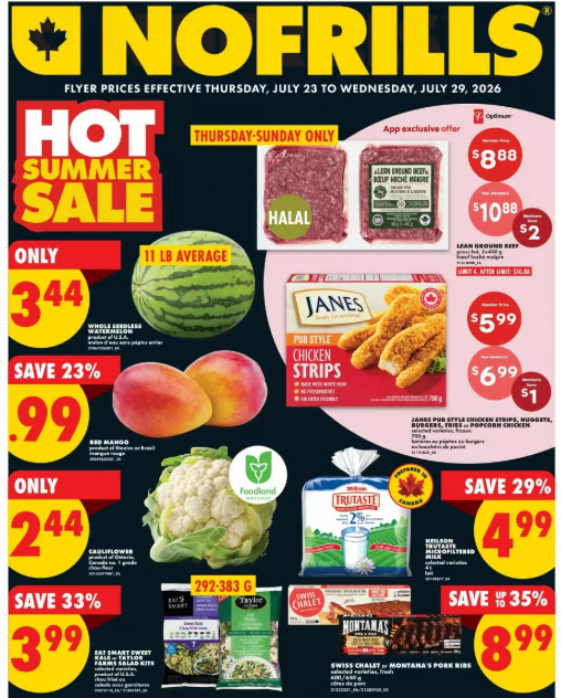 No Frills Ontario Hot Summer Sale July 23rd – 29th: 11lb Average Seedless Watermelons $3.44 + More