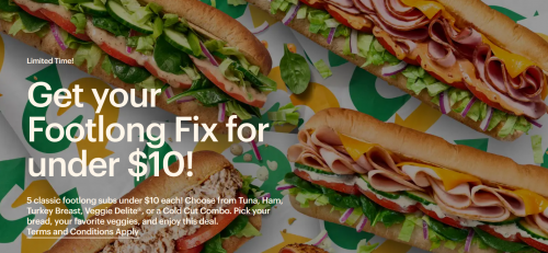 SUBWAY Restaurants Canada Deals & Promotions: Classic Footlongs Under $10 + More