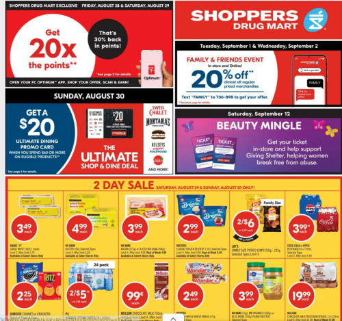 Shoppers Drug Mart Canada: 20x The PC Optimum Points August 28th & 29th + $20 Ultimate Dining Promo Card August 20th + More