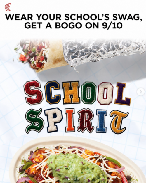 Chipotle Canada School Spirit BOGO Promotion: Buy-One-Get-One FREE Entrée