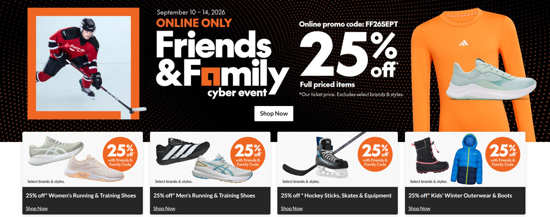 Sport Chek Canada Friends & Family Cyber Event Sale: Save 25% Off Using Promo Code Online Only
