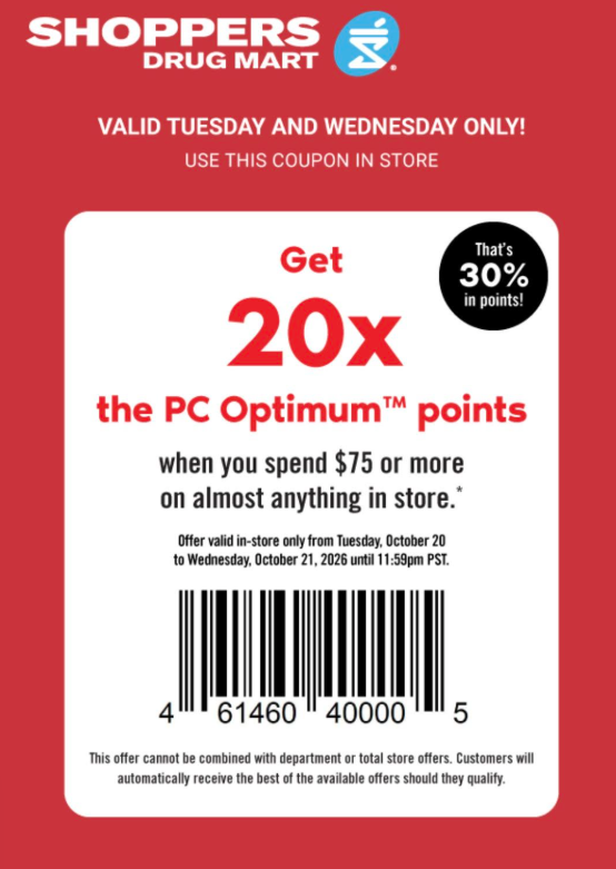 Score 20x PC Optimum Points at Shoppers Drug Mart — Spend $75 — slide 1