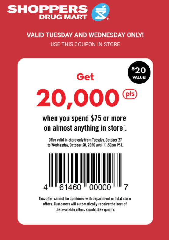 Earn 20,000 PC Optimum Points at Shoppers When You Spend $75 — slide 1